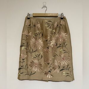 Patrick Christoper Embroidered Silk Pencil Skirt Size 8 Old Money Quiet Luxury